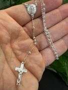 High Polished 925 Sterling Silver 3mm Smooth Bead Diamond Cut Cross Rosary 22"