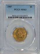 Flashy Choice BU 1907 $5 Liberty Gold Piece. PCGS MS63