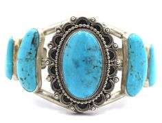 Vintage 925 sterling silver signed turquoise wide cuff bangle