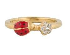 Aaron Basha 0.06ctw Diamond and Red Enamel Ladybug Ring in 18K