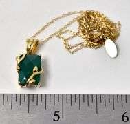 Green Glass Gemstone Pendant in Vermeil Sterling Silver