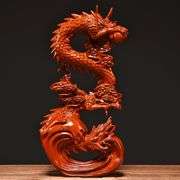 Red Wood Carving Feng Shui Dragon Statue