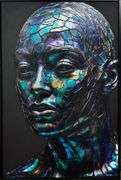 Brilliant Mixed Media With Gold Leaf on Canvas by Tamar Zion Tamar Zion Metal Man