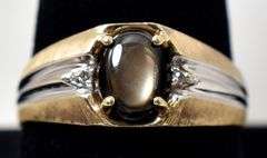 Stunning 10K Yellow Gold Golden Sheen Obsidian and Diamond Ring