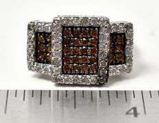 Burnt Orange and Clear CZ Ring in Sterling Silver