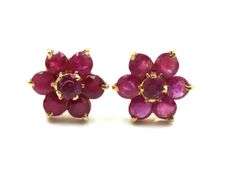 10kt Yellow gold flower ruby cluster stud earrings