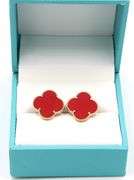 Beautiful 14K Yellow Gold Coral Motif Clover Stud Earrings