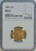 Lovely Choice BU 1886-S $5 Liberty Gold Piece. NGC MS63