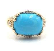14kt Yellow gold East West oval turquoise and diamond accent cocktail ring
