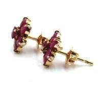 10kt Yellow gold flower ruby cluster stud earrings