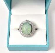 Stunning Massive 10.00CTS Oval Shaped Cabochon-Cut Natural Emerald & Sapphire Ring in Sterling Silve