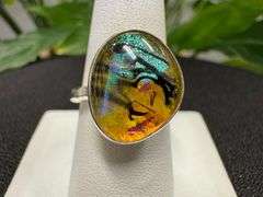 Sterling Silver 925 One of a Kind Dichroic Glass Ring Size 9