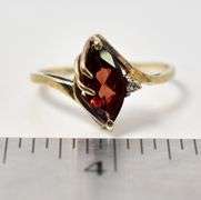 Gorgeous 10K Yellow Gold Red Garnet and Diamond Ring