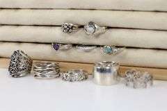 .925 Sterling Silver Curated Ring Lot of 10 Rings Various Sizes & Styles