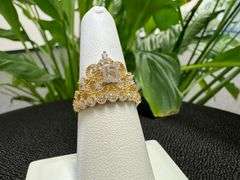 10k Yellow Gold White CZ Tiara Princess Crown Quinceanera 15 Anos Ring Size 7