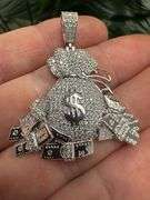 Rhodium Plated 925 Sterling Silver CZ Cash Bag Pendant