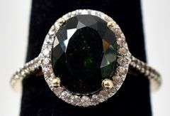 Stunning 10K Yellow Gold Green Tourmaline and Diamond Ring