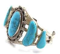 Vintage 925 sterling silver signed turquoise wide cuff bangle