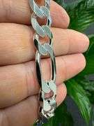 Sterling Silver Solid Figaro Link Chain 11.2mm 925 Italy Heavy Curb Bracelet 9" Inch