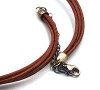 925 Sterling silver lemon quartz pendant on brown leather strand necklace