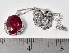 Red Garnet and CZ Gemstone Pendant Necklace in Sterling Silver