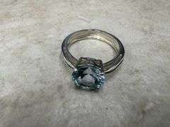 Sterling Silver Natural Gemstone Blue Topaz Ring Size 10