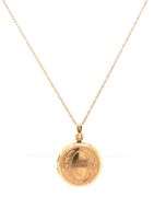Pretty 14K YG Etched Circular Locket on Necklace
