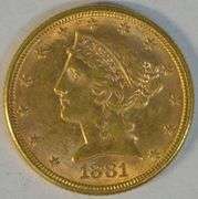 Fully struck and lustrous 1881 US $5 Liberty Gold Piece
