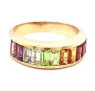 14kt Yellow gold 3.30ctw multi gemstone baguette band
