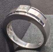 Gorgeous 14K White gold with Natural Princess cut and Round Sapphire stones Wedding Band