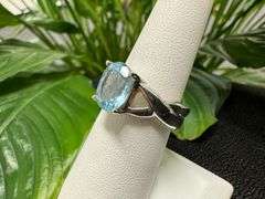 Sterling Silver 925 Natural Gemstone Blue Topaz Ring Size 9