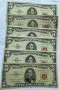 6 1963 $5 Red Seal US Notes.