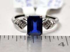 Lovely Synthetic Sapphire Ring in 10K White Gold