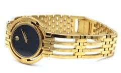 Movado Esperanza gold tone quartz black dial watch