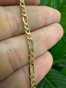 14k Yellow Gold Hollow Figaro Link Chain 3.3mm Bracelet 8"