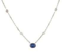 0.85ct Oval Sapphire and 0.60ctw Diamond Bezel Set Station Necklace in 14K