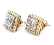 10kt two tone gold diamond pave square stud earrings