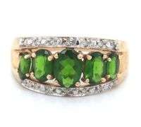 10kt Yellow gold green stone and diamond ring