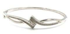 925 Sterling silver diamond bypass bangle bracelet