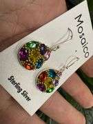 Sterling Silver 925 Mosaico Dangle Earrings w/ Austrian Cyrstals