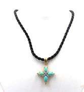 925 Sterling silver turquoise cross pendant on black cord necklace