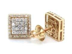 10kt two tone gold diamond pave square stud earrings