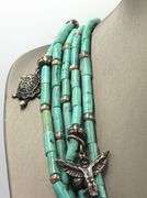 Vintage 925 sterling silver American Indian multi strand turquoise beaded necklace