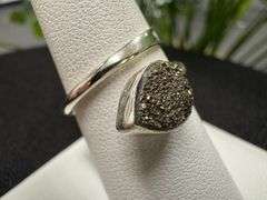 Sterling Silver 925 Titanium Coated Druzy Agate Crystal Stone Ring Adjustable Spoon Band