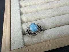 Sterling Silver 925 Natural Gemstone Larimar Ring Size 9
