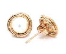 14kt Yellow gold 6mm fresh water pearl love knot earrings