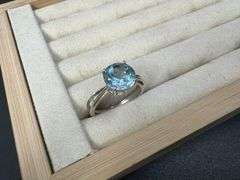 Sterling Silver Natural Gemstone Blue Topaz Ring Size 10