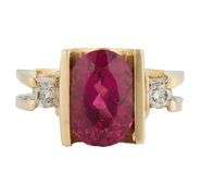 3.65ct Oval Pink Tourmaline and 0.18ctw Diamond Three Stone Ring in 14K