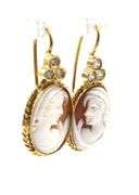 18kt Yellow gold Cameo and diamond earrings