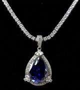 Blue Sapphire and CZ Gemstone Necklace in Sterling Silver